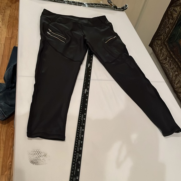 Gottex large black faux leather mesh insert outer leg legging mobile side pocket - Picture 11 of 16